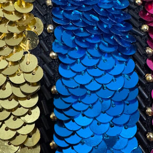 Vintage 1980s Sean Silk Sequined Cocktail Party Dress Size Small Pink Gold Blue - Picture 8 of 12